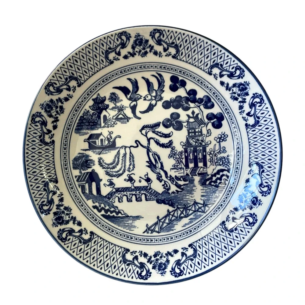 Eaton Fine Dining English Willow 9in Pasta Bowls Blue & White Set of 4 NEW